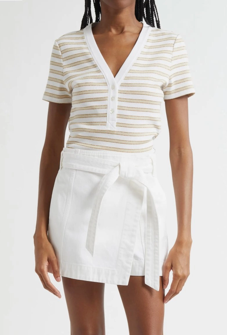 SweatAbsorbent Deklab Ribbed Henley T-Shirt Khaki/White