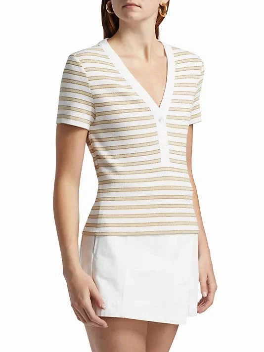 Deklab Ribbed Henley T-Shirt Khaki/White Contemporary Cut