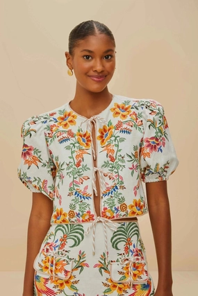 Low Impact Manufacturing Reinforced Hems Delicate Forest Scarves Blouse Off-White