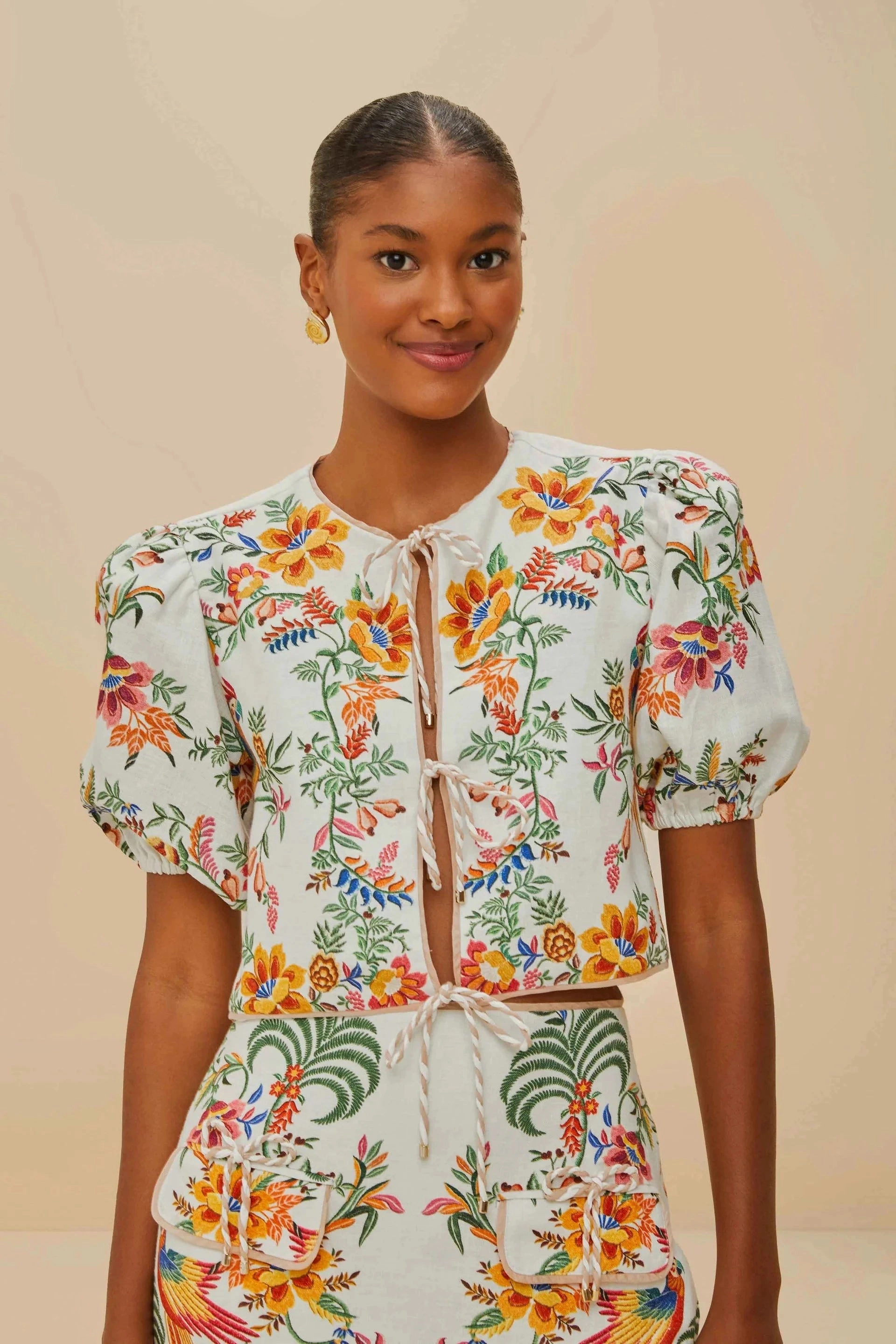 Low Impact Manufacturing Reinforced Hems Delicate Forest Scarves Blouse Off-White