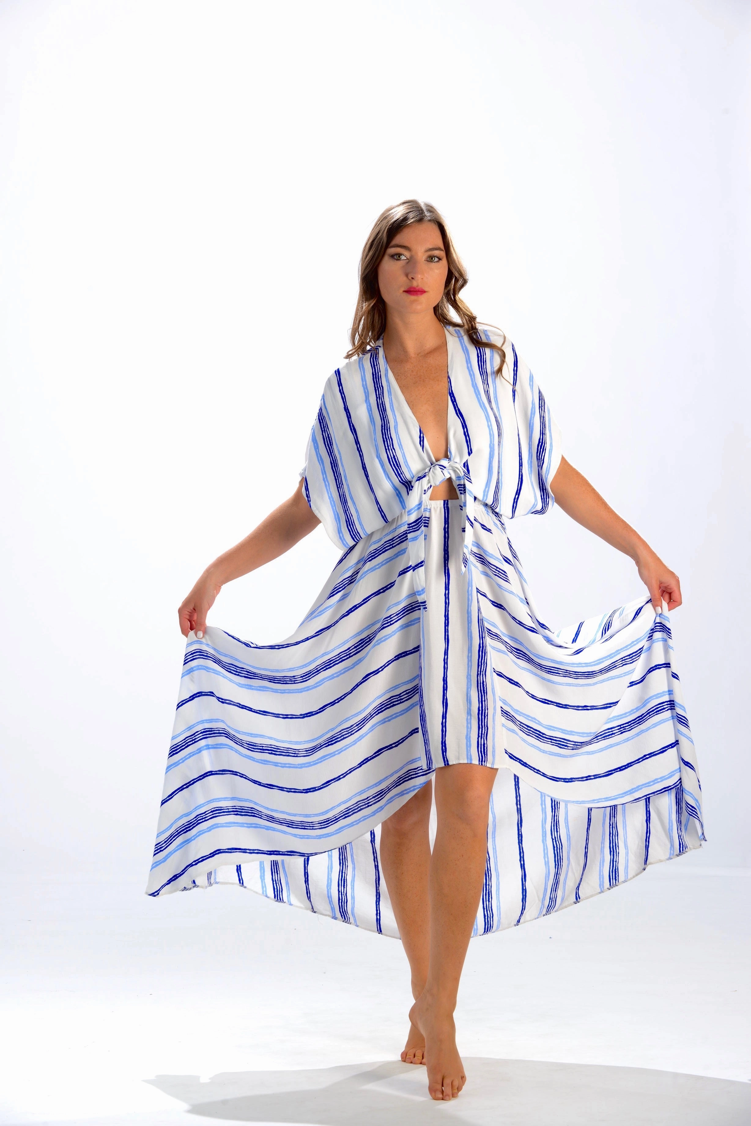 Modern Chic Soft Composition Delray Dress / Periwinkle & Cobalt Stripe