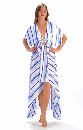 Delray Dress / Periwinkle & Cobalt Stripe Shimmer-Finish