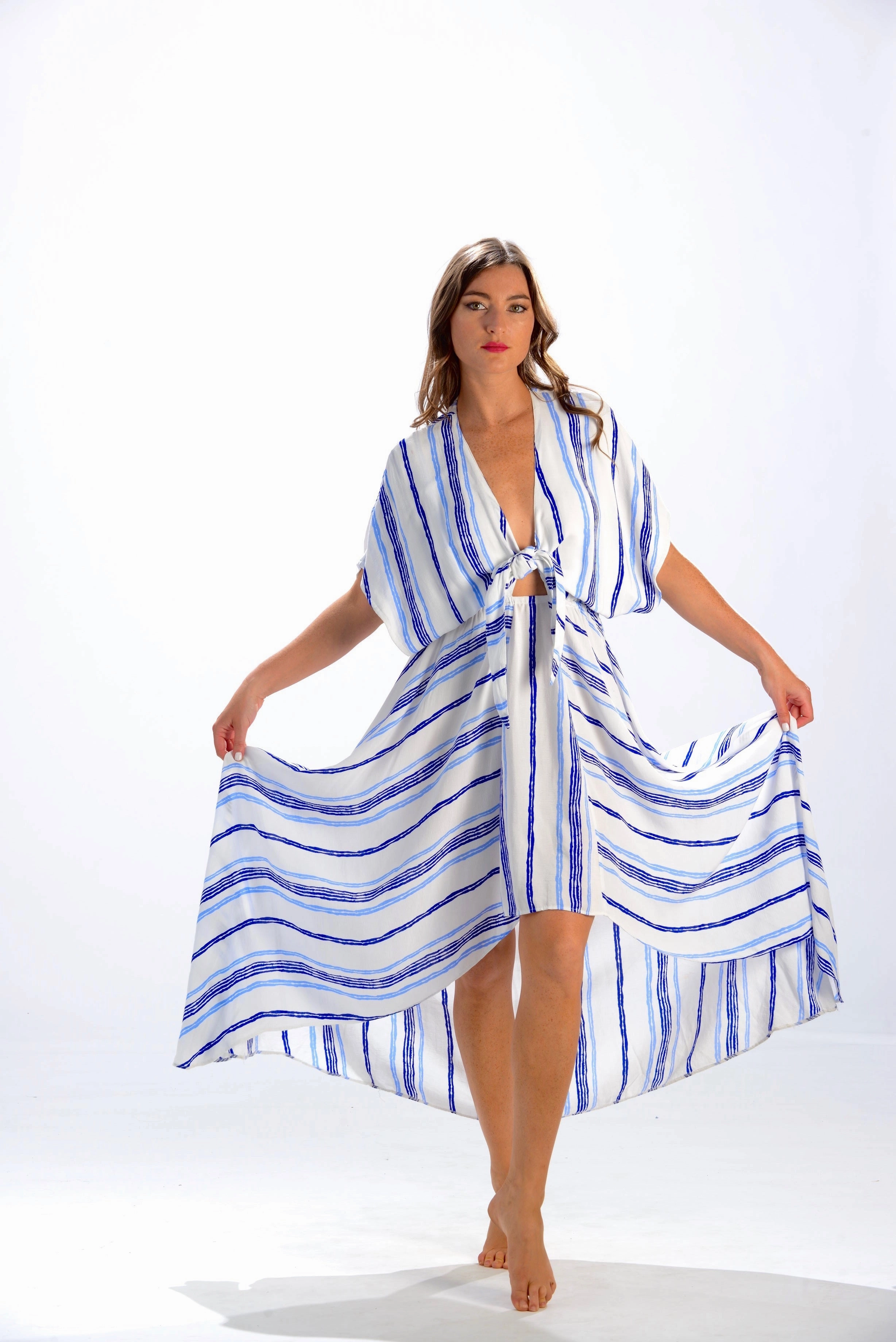 Delray Dress / Periwinkle & Cobalt Stripe Subtle Edge Airy Drape