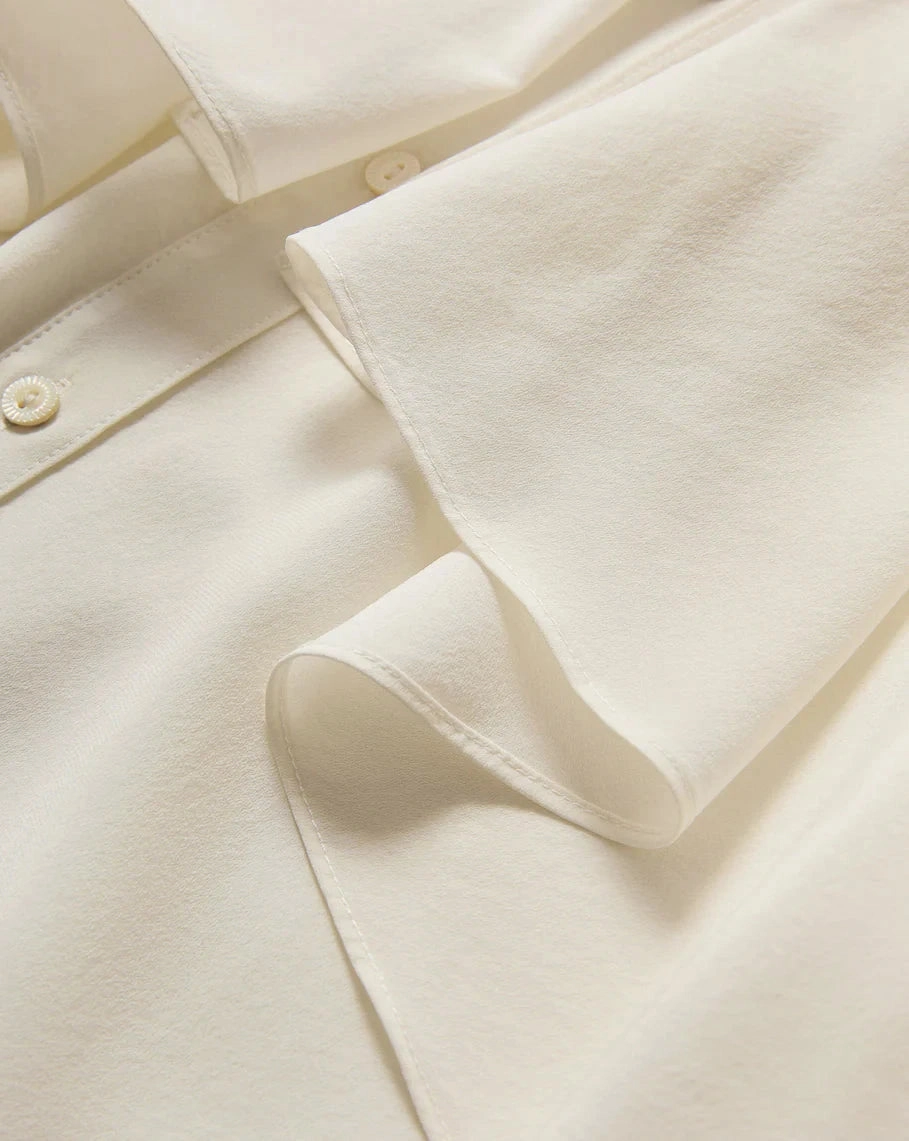 Demaris Ruffled Button-Down Blouse Dove Midweight Texture