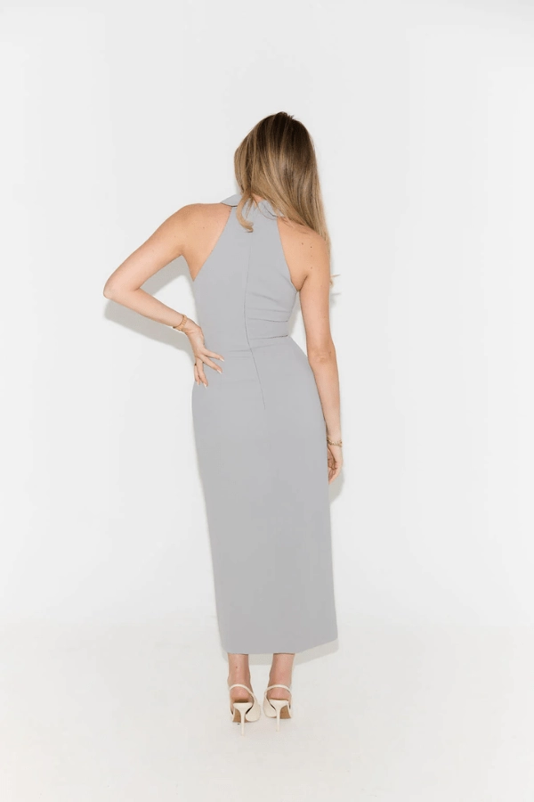 Soft And Comfortable The Ultimate Muse Collar Maxi Dress Grey