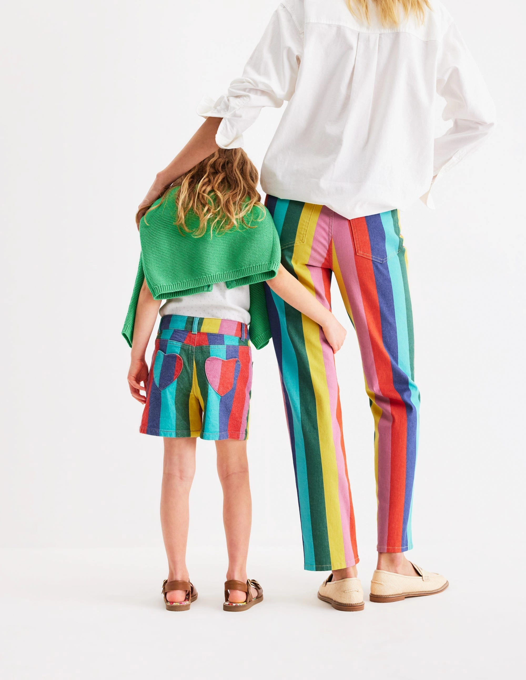 Comfy Shape graduation season Denim Shorts-Multi Stripe