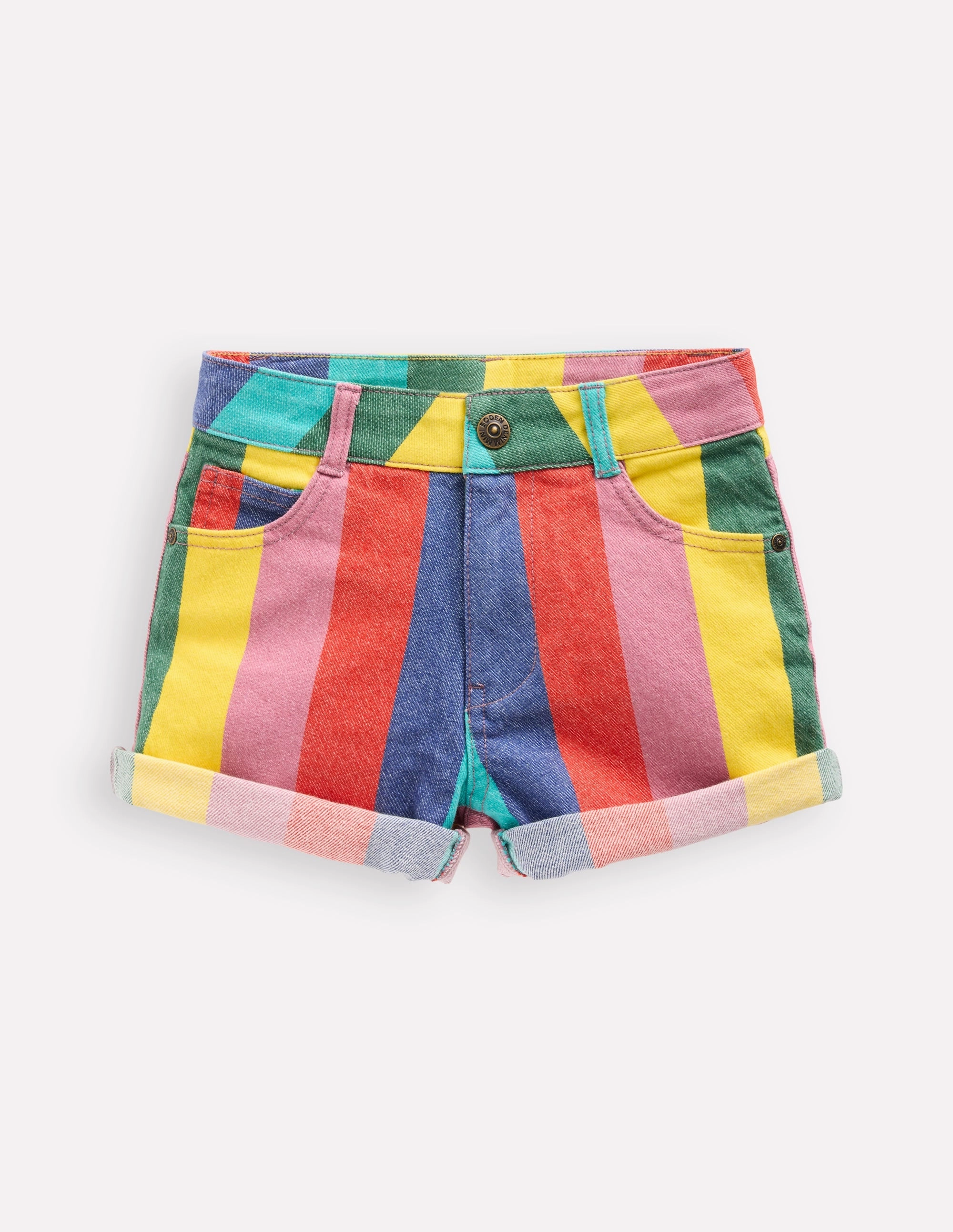 Quick Release Buckle Denim Shorts-Multi Stripe