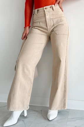 Chilly Comfort Destry High Waisted Wide Leg Jeans (Beige)