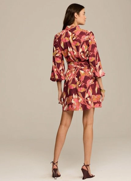 Izzie Dress Ikat Foliage Bordeaux Red Hidden Pocket