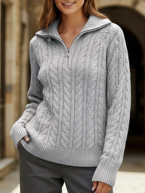 FlexibleMobility Bonded Seam Durability Lazy Retro Lapel Cable Zipper Sweater