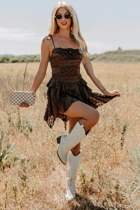 Divine Energy Sleeveless Lace Mini Dress (Mocha) - Ships 9/25 petite size