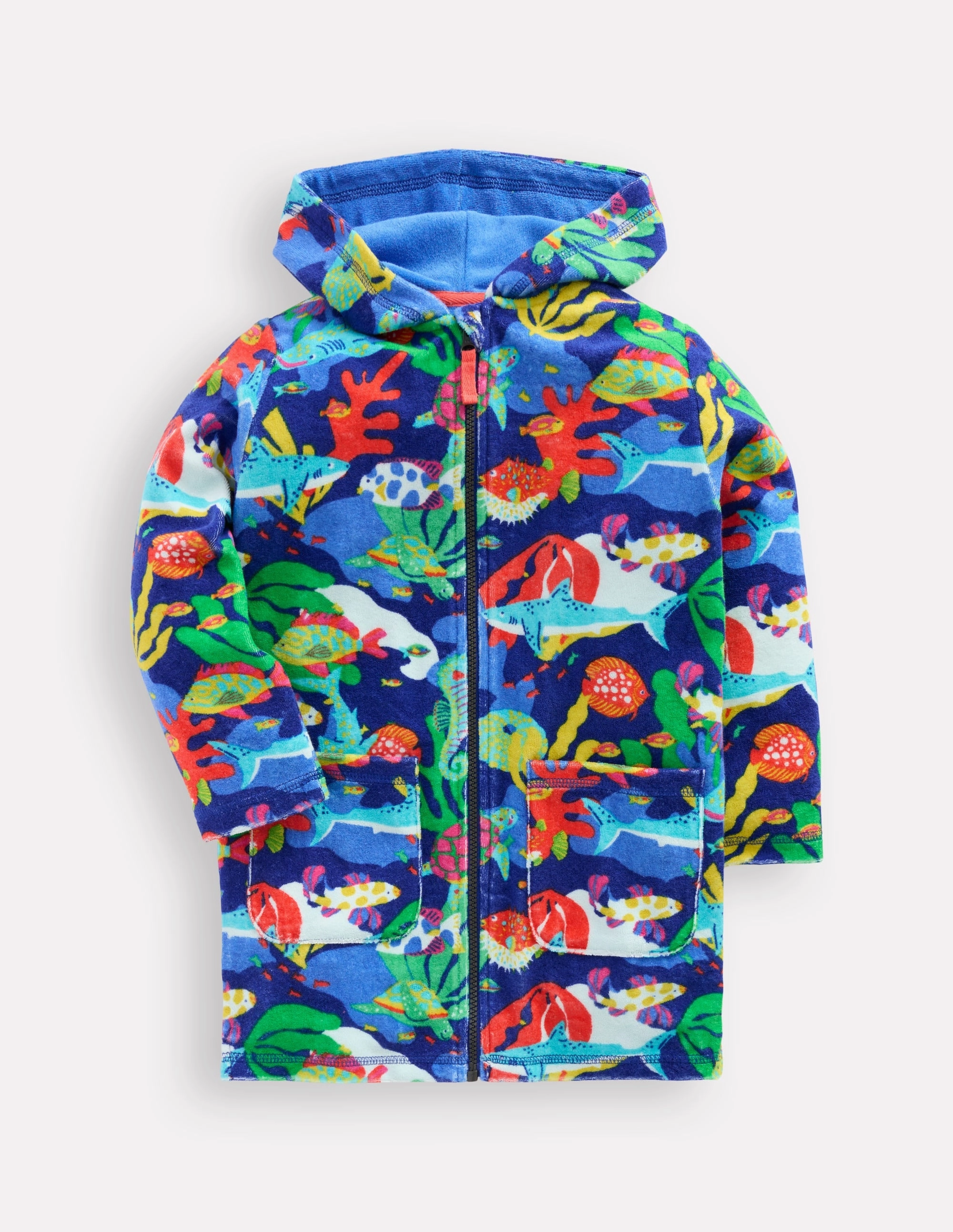 Playful Vibes Towelling Zip-Up Throw-On-Blue Stripe