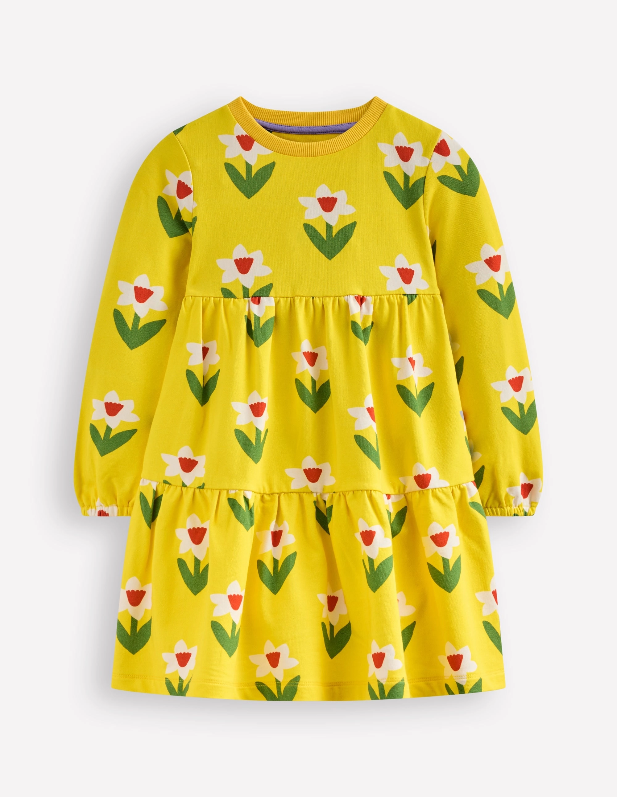 Dixie Tiered Sweatshirt Dress-Tropical Yellow Daffodil Fashionable Touch