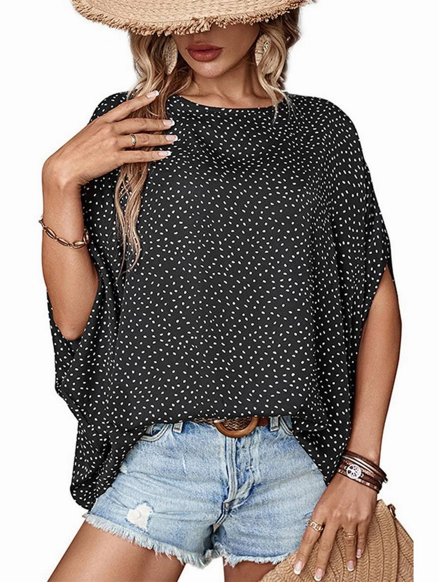 DOLMAN SLEEVE POLKA DOT CHIFFON BLOUSE NonSlip Grip Tape ribbed texture