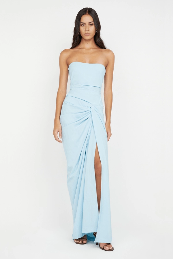 Domenic Strapless Dress Sky Blue Romantic date dress Fit Base