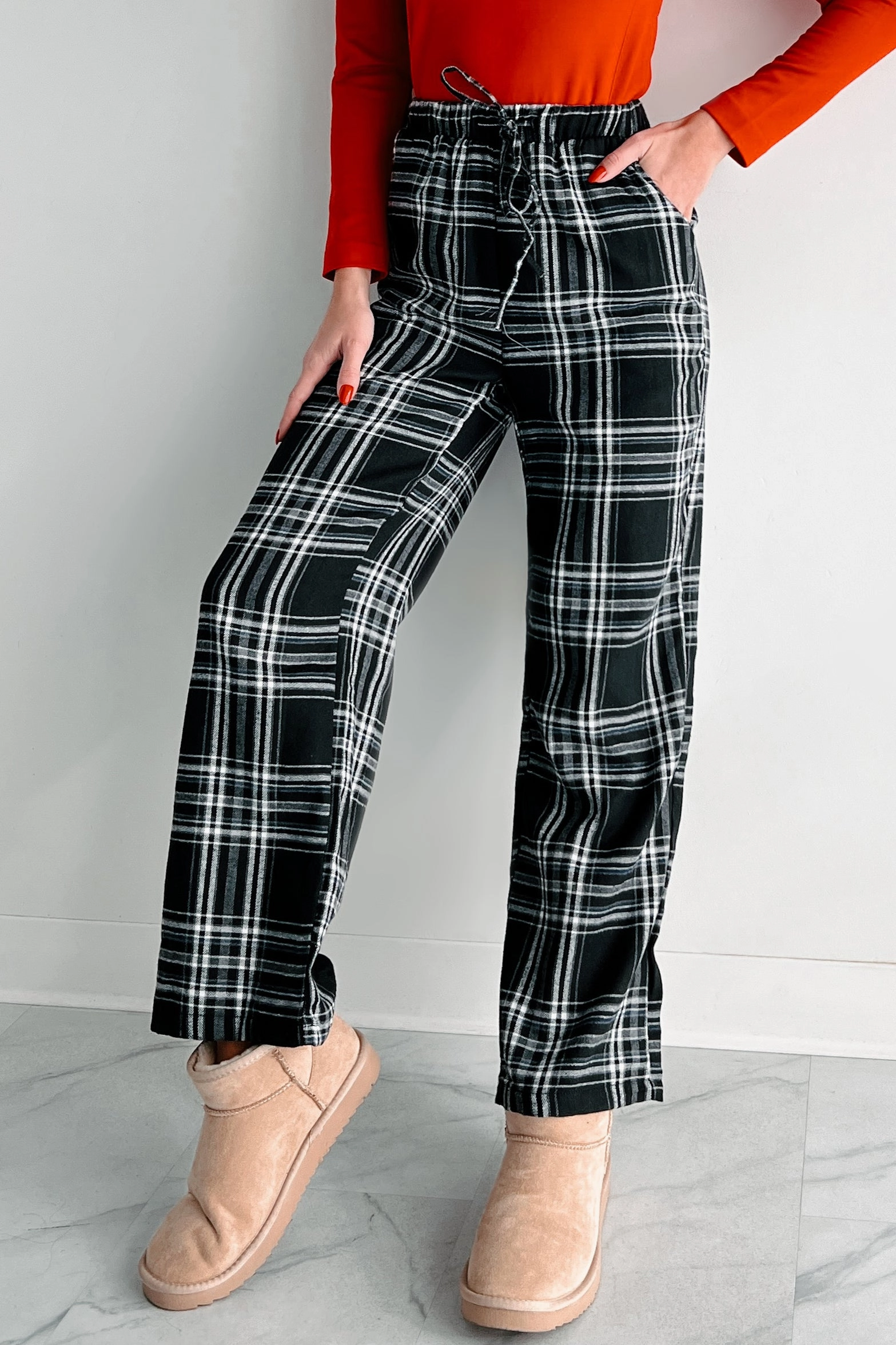 DOORBUSTER I Overslept Plaid Pajama Pants (Black) User-Friendly