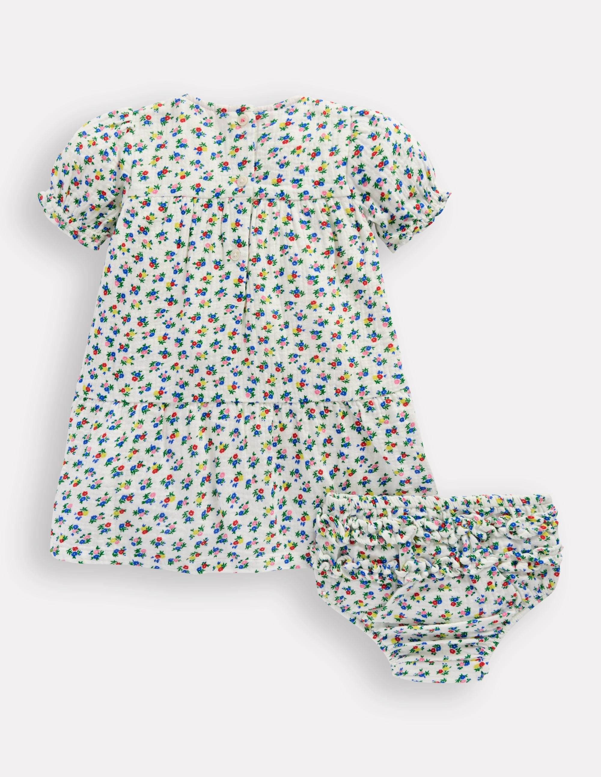 All-Purpose Comfort Bow Glow Double Cloth Dress-Soft Ivory Ditsy