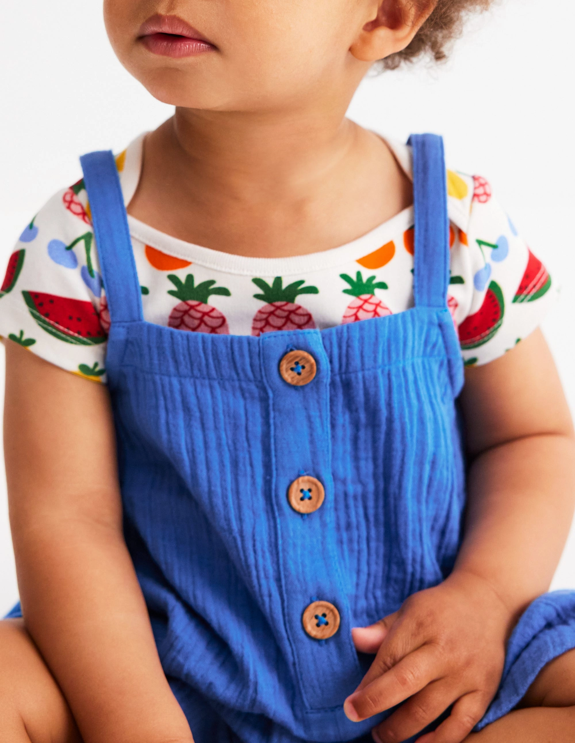 Street Comfy Neutral Sporty Double Cloth Dungaree Set-Peacock Plume Blue Fruit