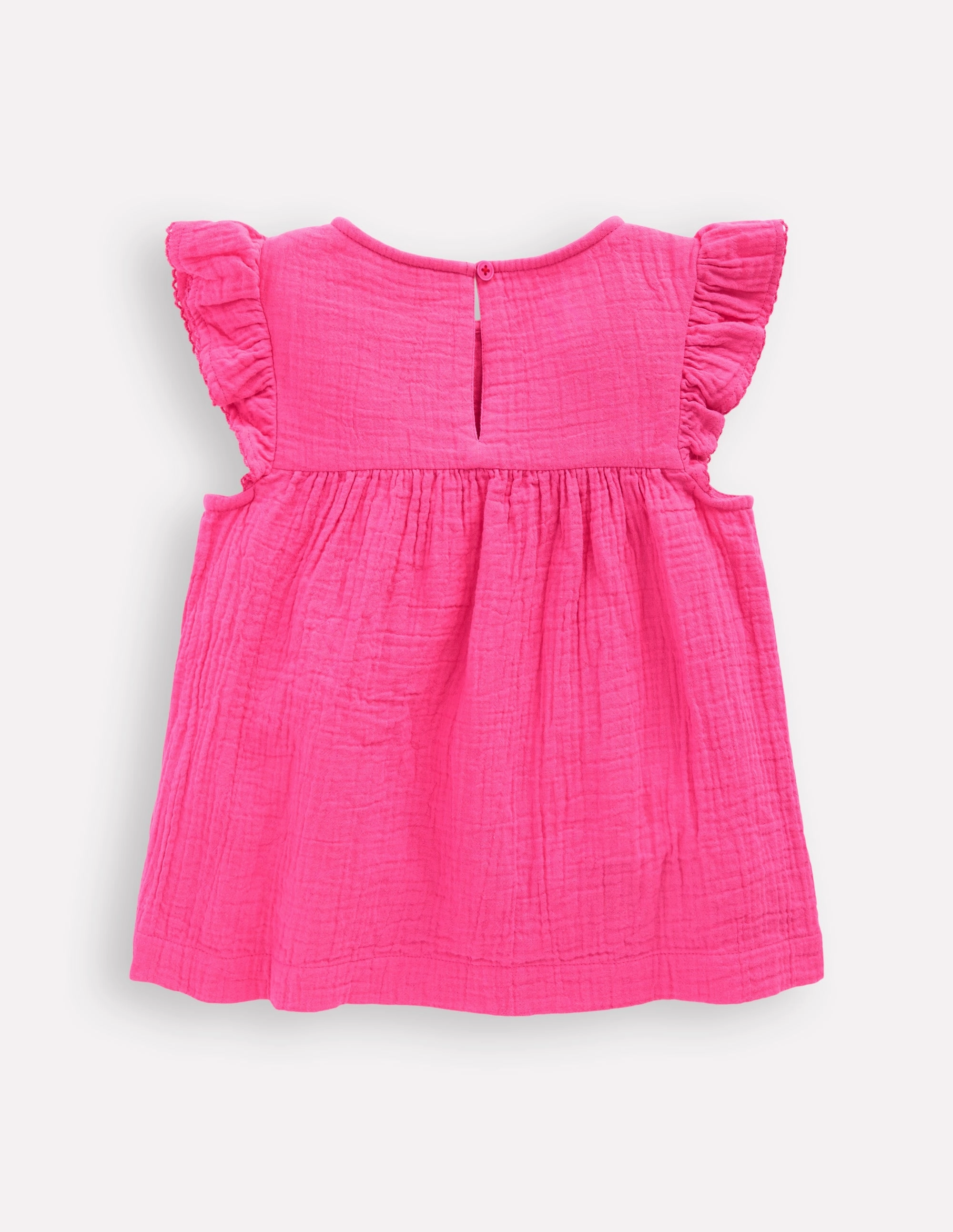 Double Cloth Frill Sleeve Top-Sorbet Pink Embroidered Quick Dry Material ThermalRegulating Fabric