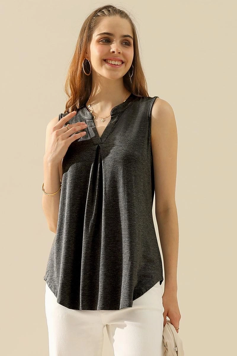 JOHNNY COLLARS SLEEVELESS BLOUSE SHIRTS TOPS Grid Back Panel EcoCertified Textile