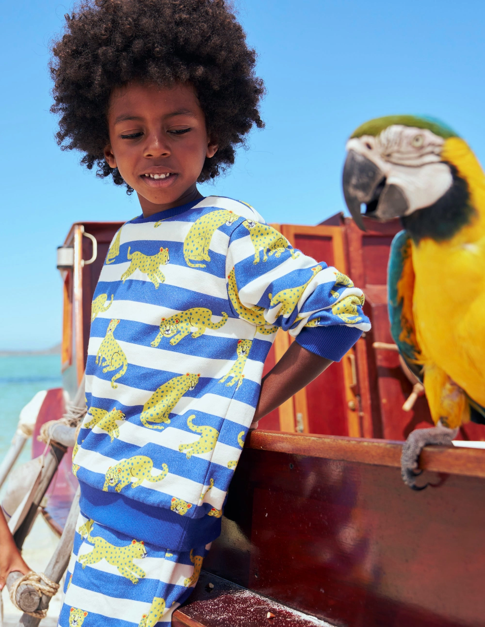 ContrastPlacket Printed Sweatshirt-Bright Blue Leopard Stripe