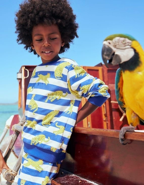 ContrastPlacket Printed Sweatshirt-Bright Blue Leopard Stripe