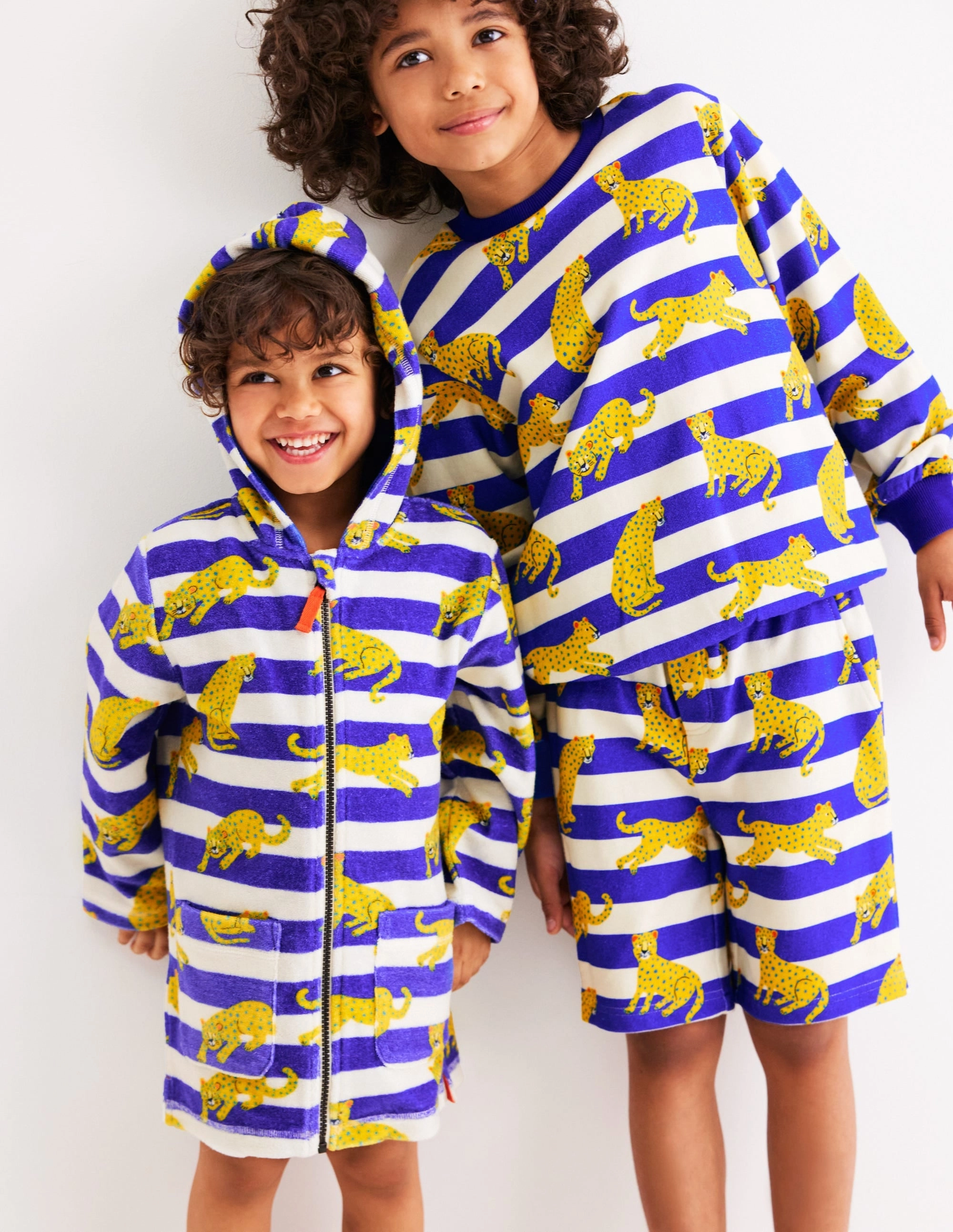 Printed Sweatshirt-Bright Blue Leopard Stripe Interlock Knit