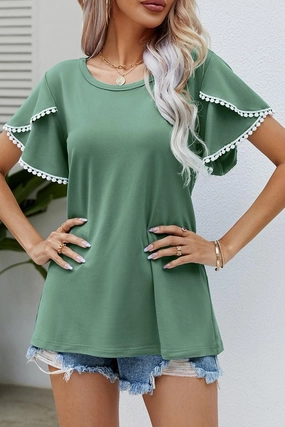 Hidden Pocket Design FadeResistant Dye DOUBLE LAYERED SHORT SLEEVE CASUAL TOP