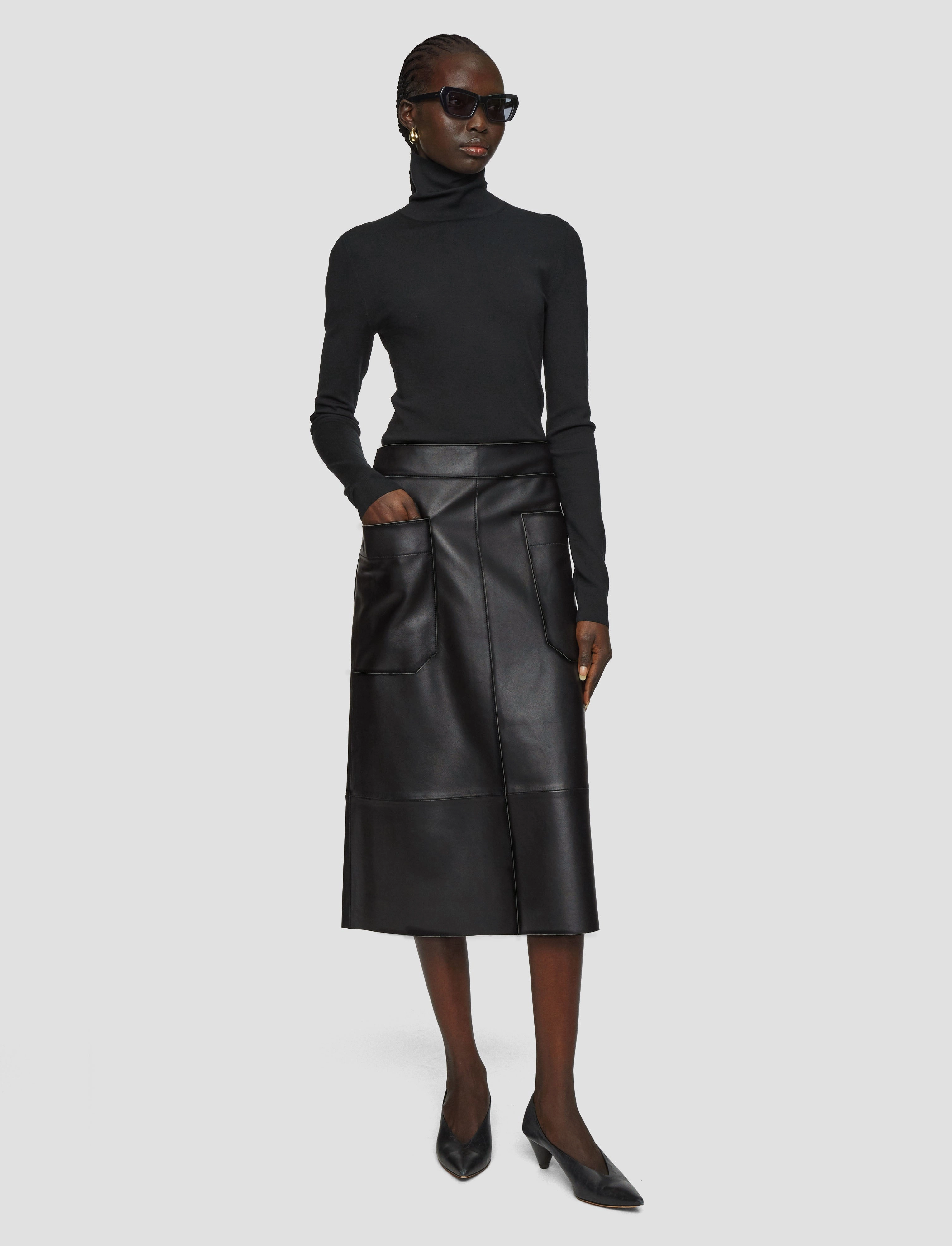 Elastic hemline Layered Structure Blomfield Nappa Leather Skirt