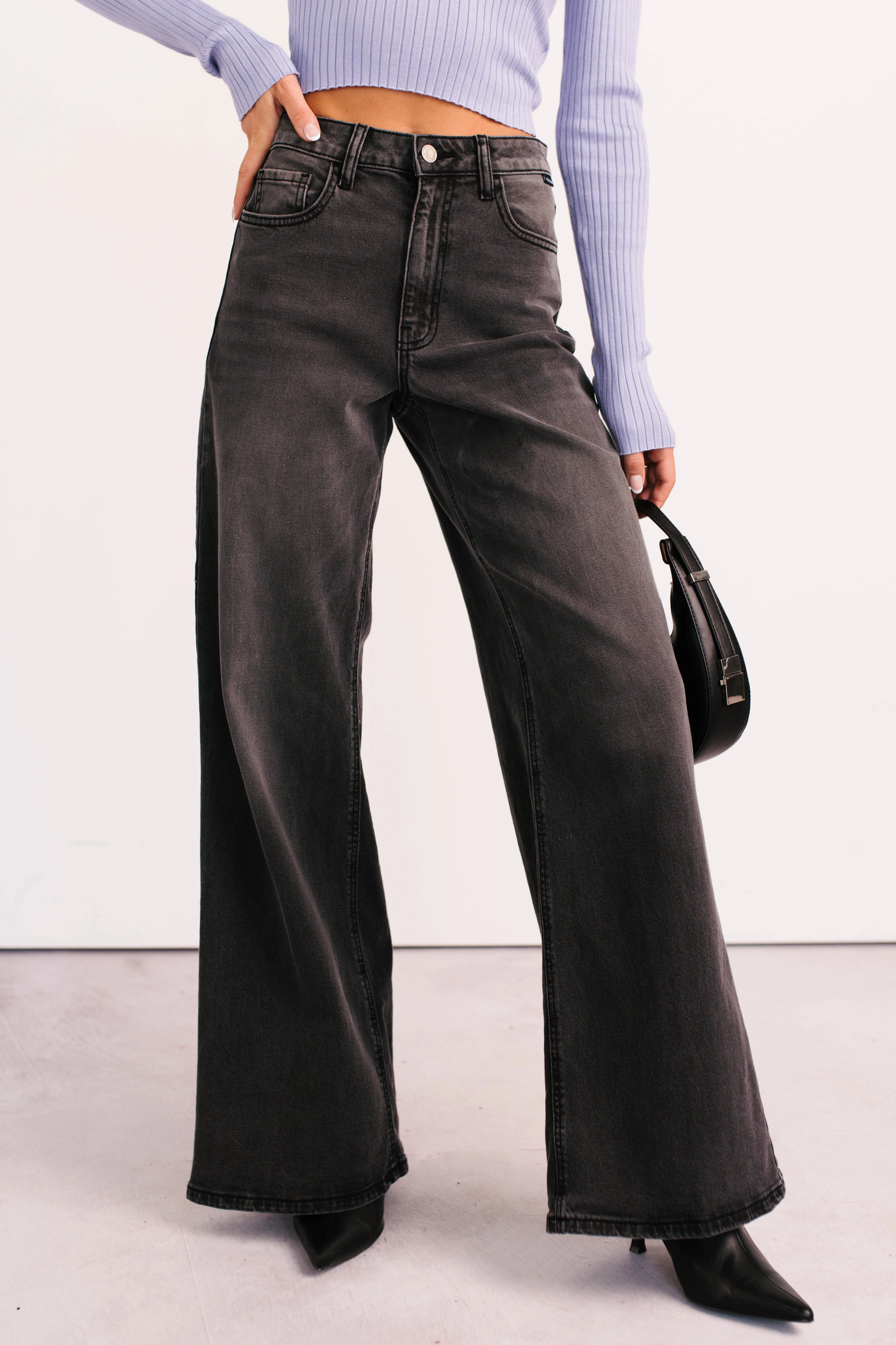 Bane High Rise Wide Leg Cello Jeans (Grey) Perfect Layer
