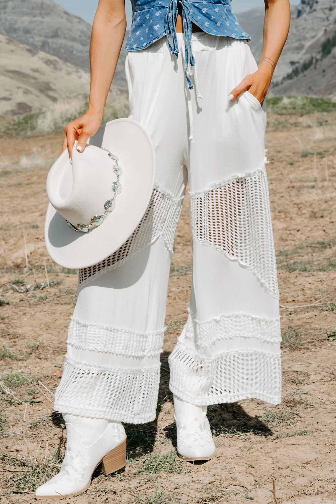 Barefoot Freedom POL Crochet Wide Leg Pants (White) QuickReleaseFastenings Wide-leg cut