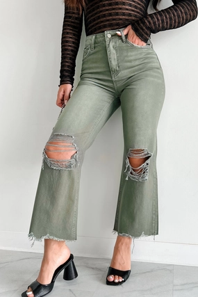 Day Adventure Doyle High Rise 90s Vintage Vervet Crop Flare Jeans (Olive)