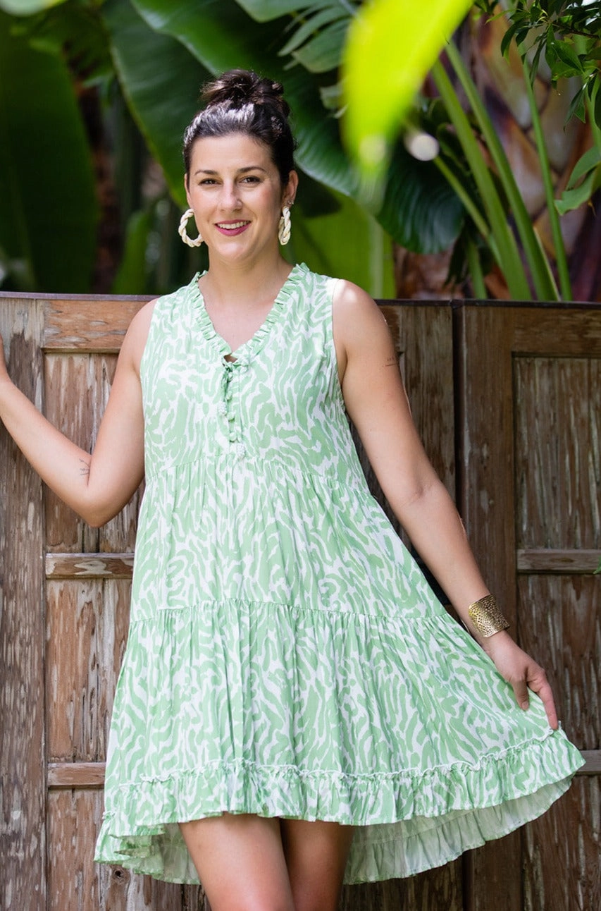 Wrap style Kaia Dress Short / Green Zebra