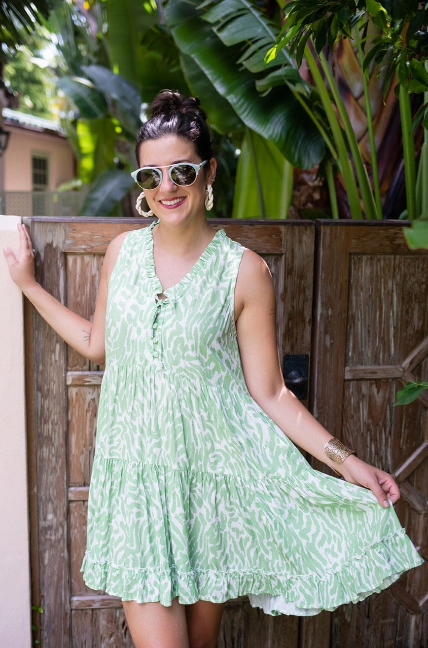 Kaia Dress Short / Green Zebra Natural Form Relaxed outdoor dress