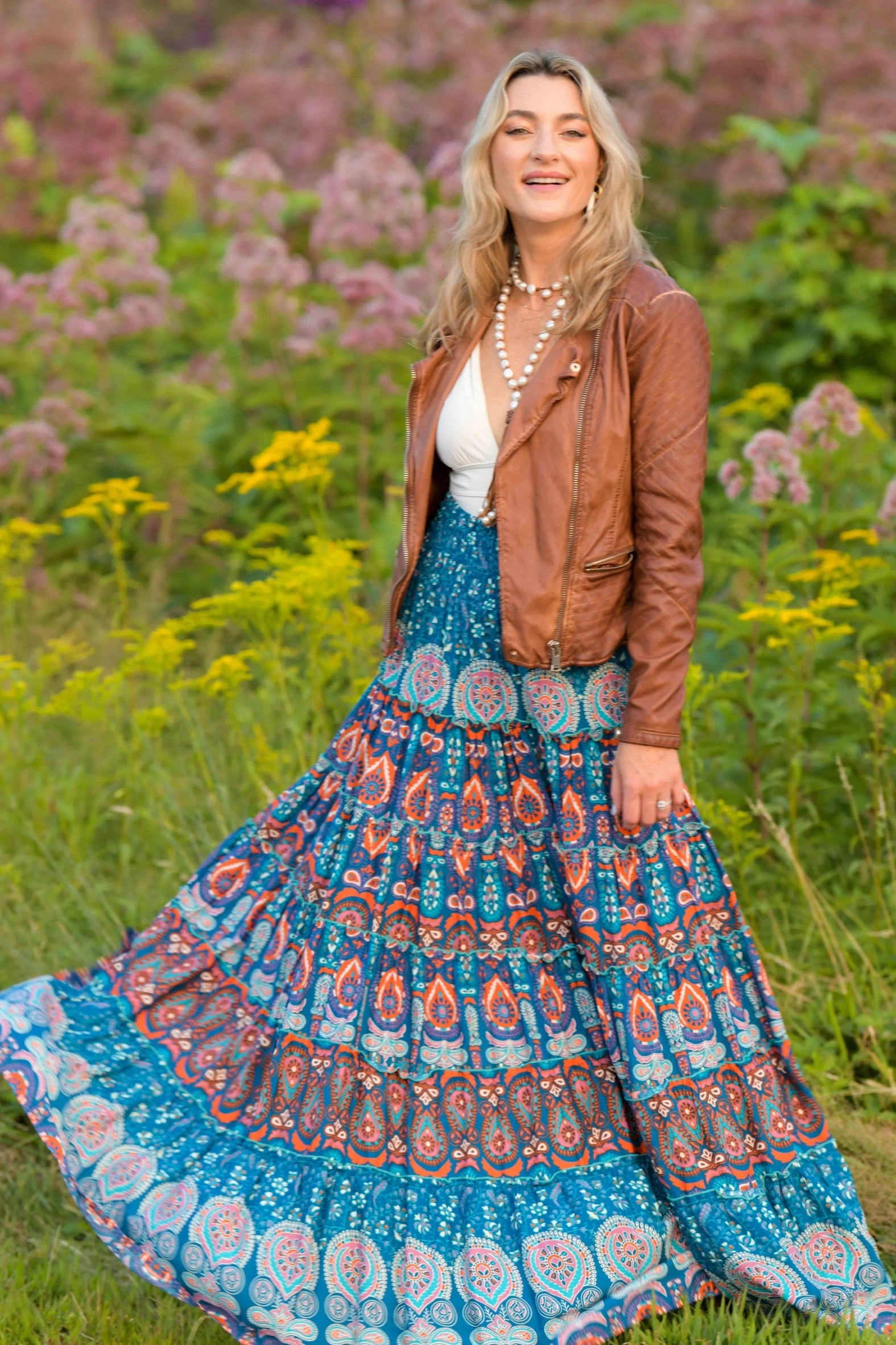 City Style Sundance Maxi Skirt / Orange Teal