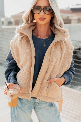 Easy Style Dream Ahead Fleece Side Tie Vest (Tan)