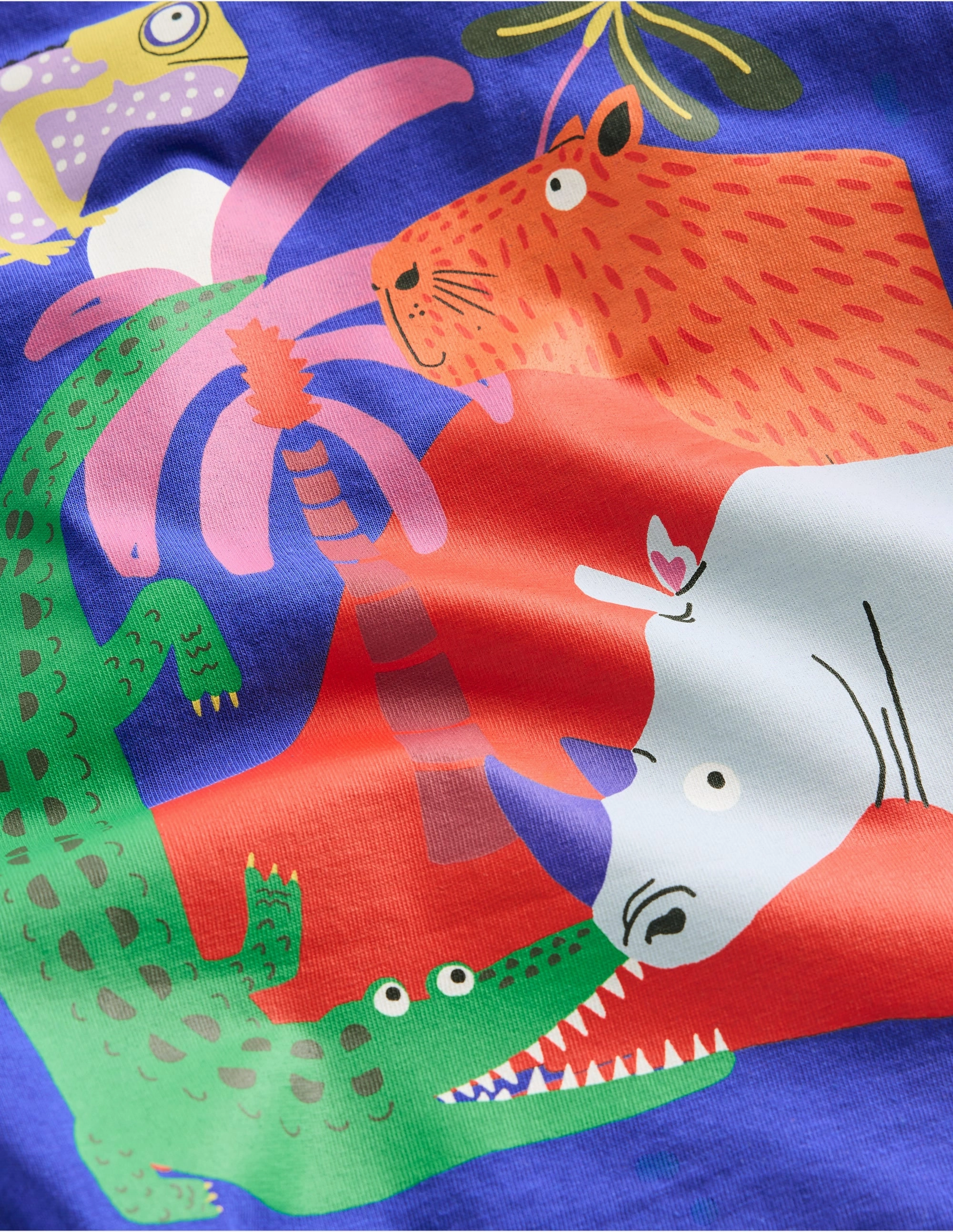 Front & Back Printed T-shirt-Bright Blue Jungle Animals Double Needle Stitching