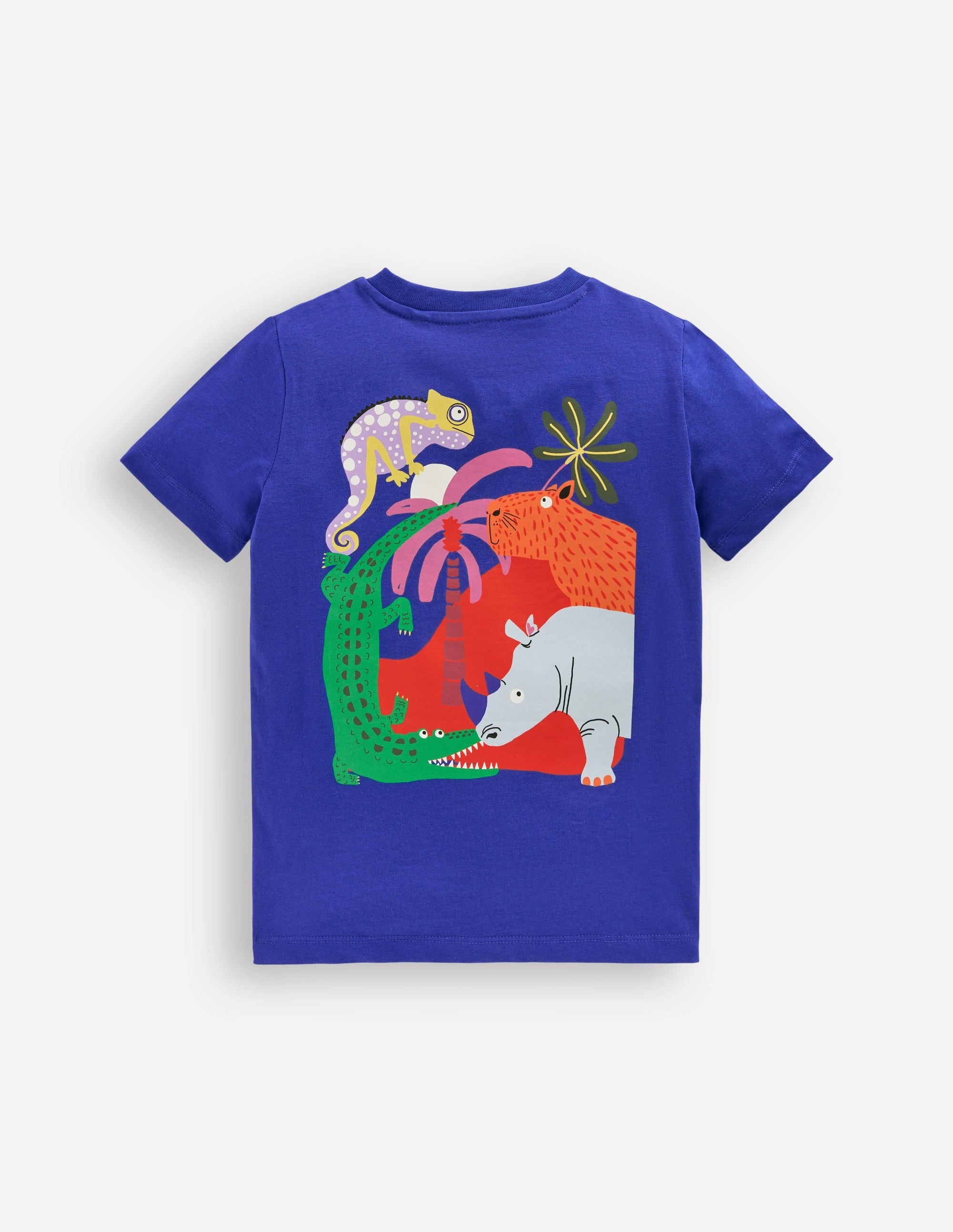 Slim Fit Design Wicking Inner Lining Front & Back Printed T-shirt-Bright Blue Jungle Animals