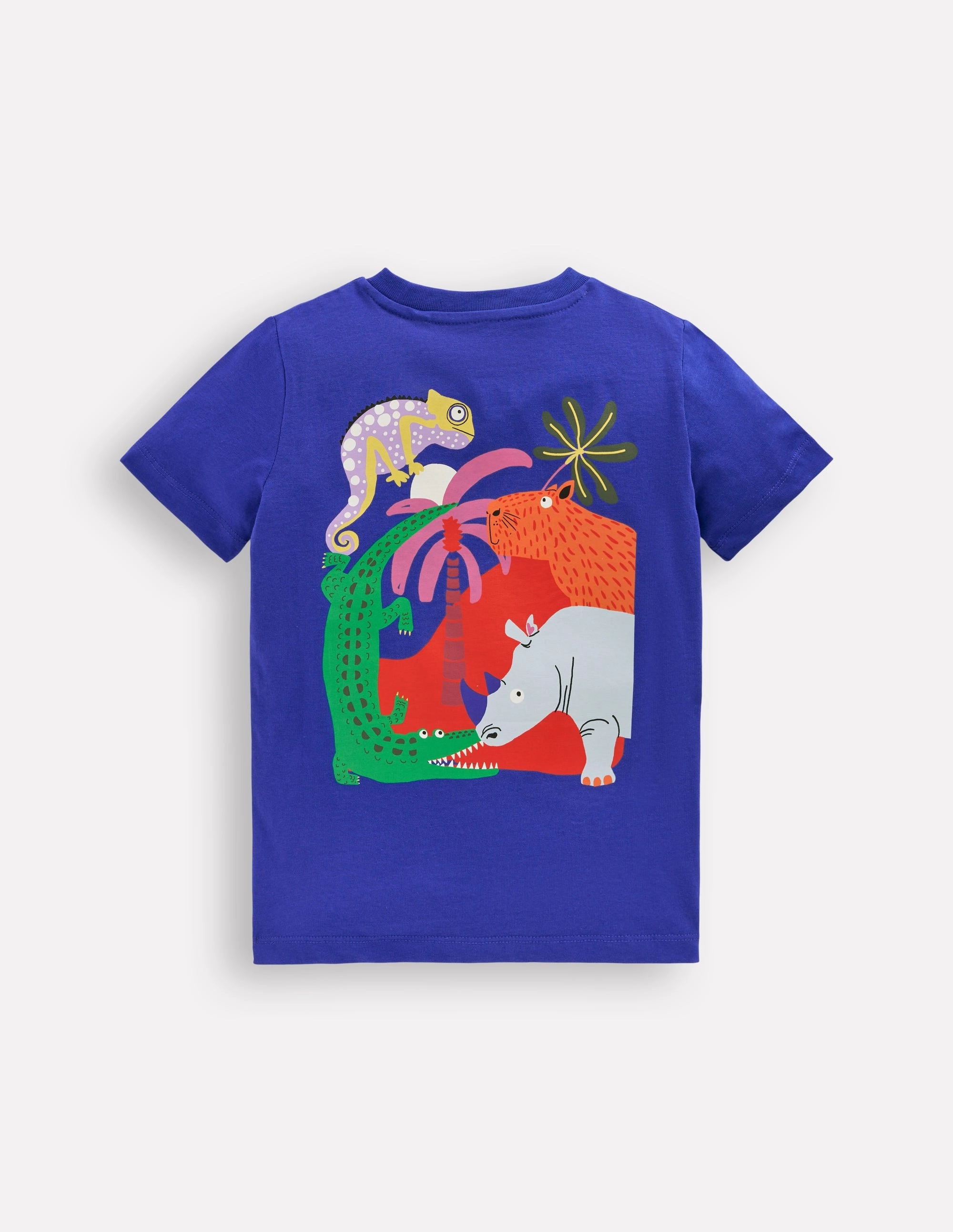 EasyCare Material Front & Back Printed T-shirt-Bright Blue Jungle Animals