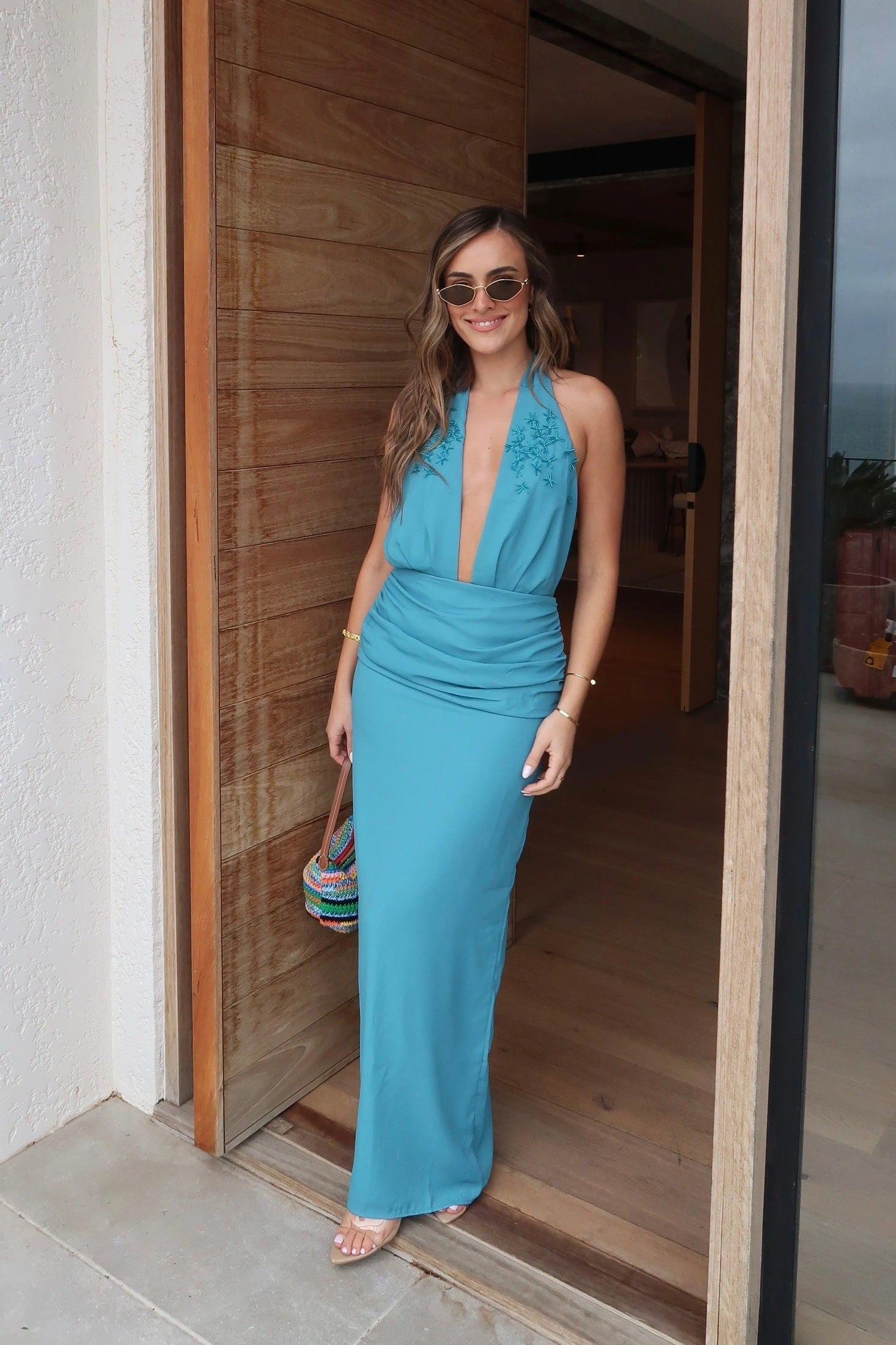 Flowing Lines Crisp Silhouette Dune Dress Aquamarine Blue