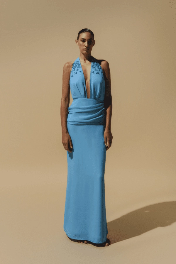 Dune Dress Aquamarine Blue Sleek Look Classic Layering