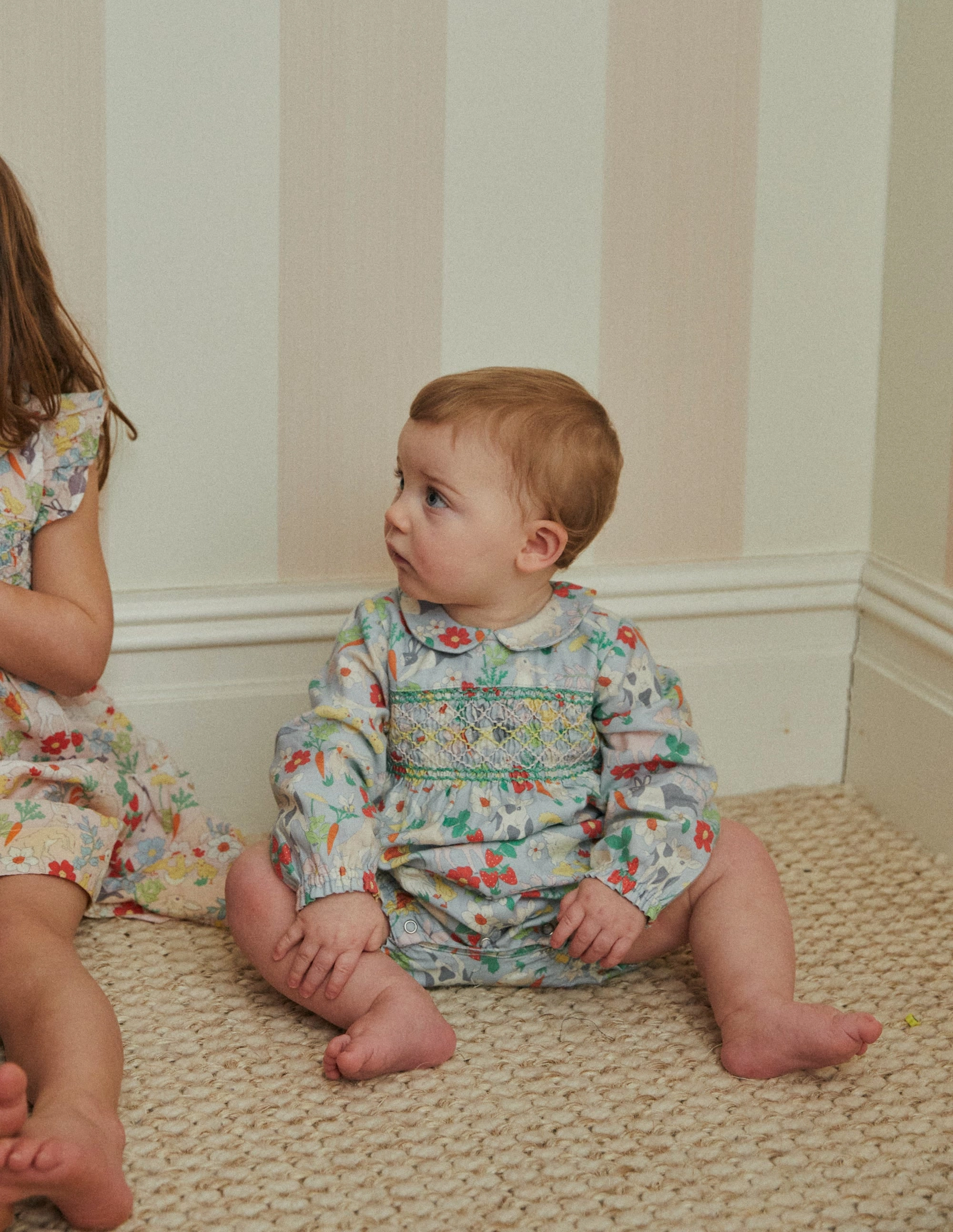 Casual Adult Smocked Romper-Blue Spring Meadow