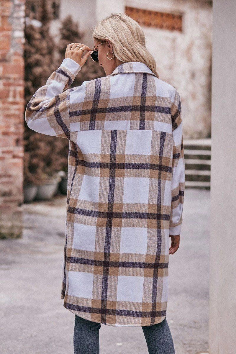 Cozy Wear WOMEN CASUAL FLANNEL PLAID LONG BUTTON UP COAT