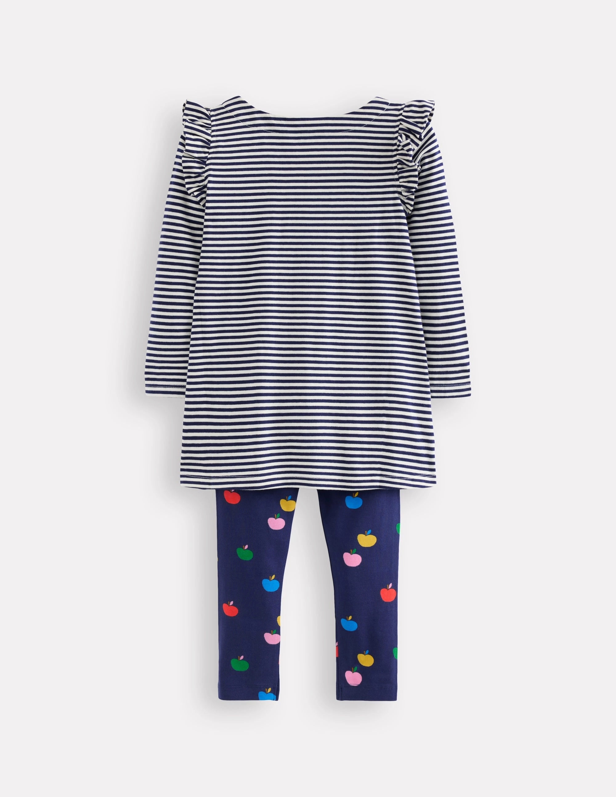 NonIrritatingEdges Frill Tunic Leggings Set-College Navy/ Ivory Apples
