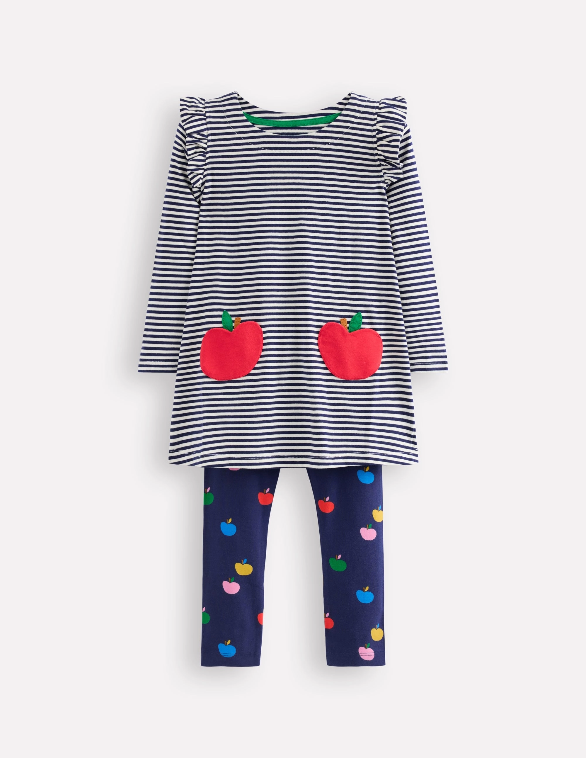 Frill Tunic Leggings Set-College Navy/ Ivory Apples SlipResistant