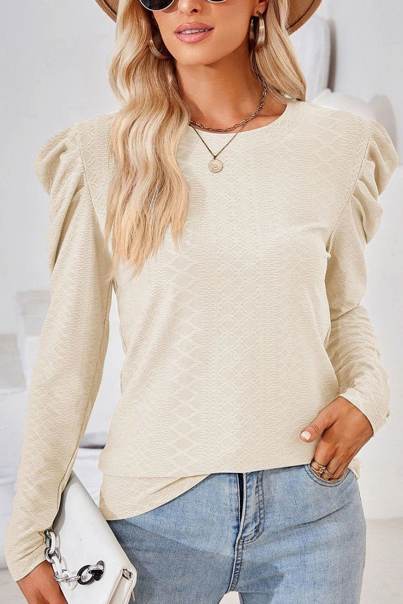 Stretch Technology CREW NECK PUFF SLEEVE BLOUSE TEE FOR WOMEN