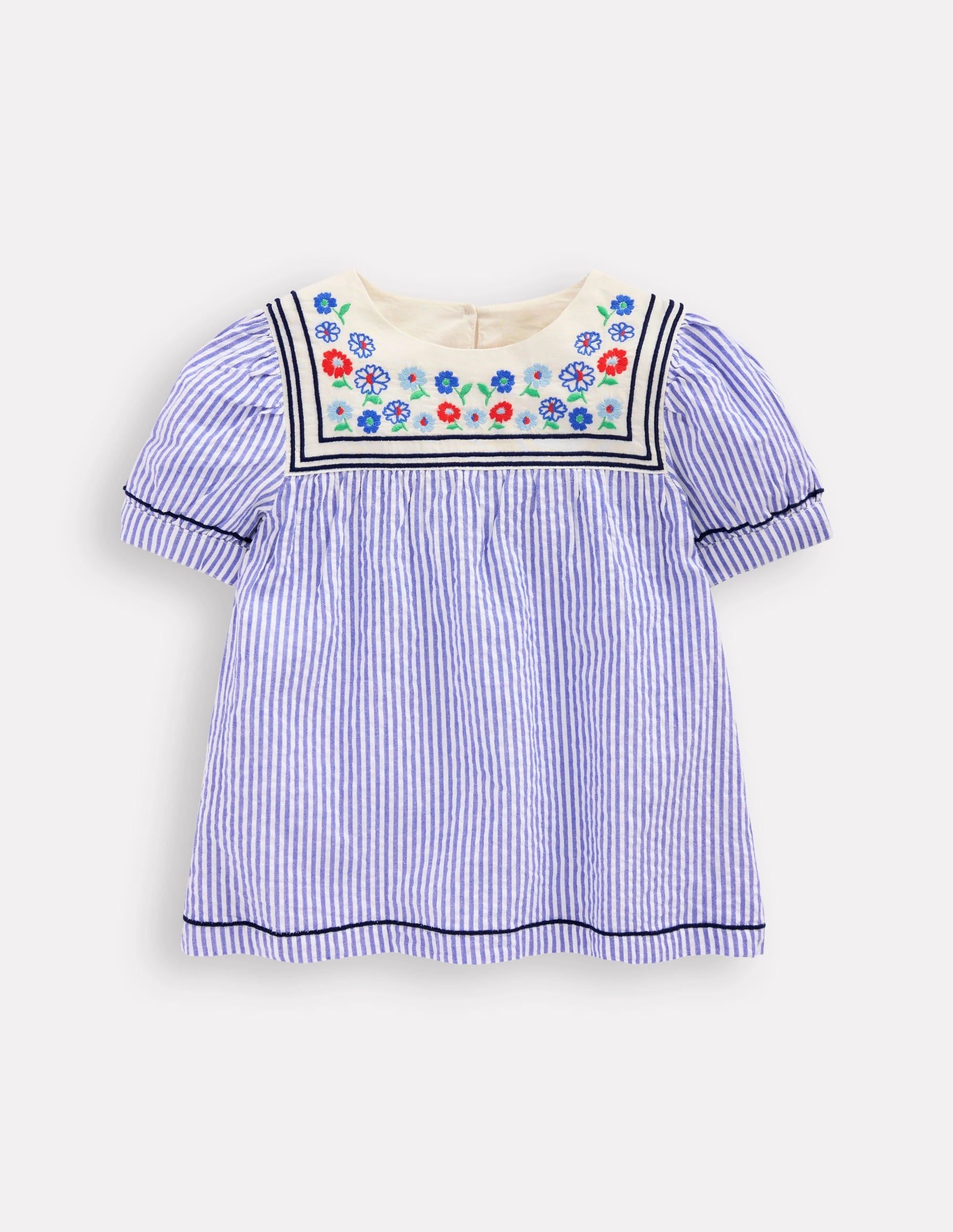 Puff Sleeve Sailors Top-Peacock Plume / Ivory Stripe Trendy Shirt