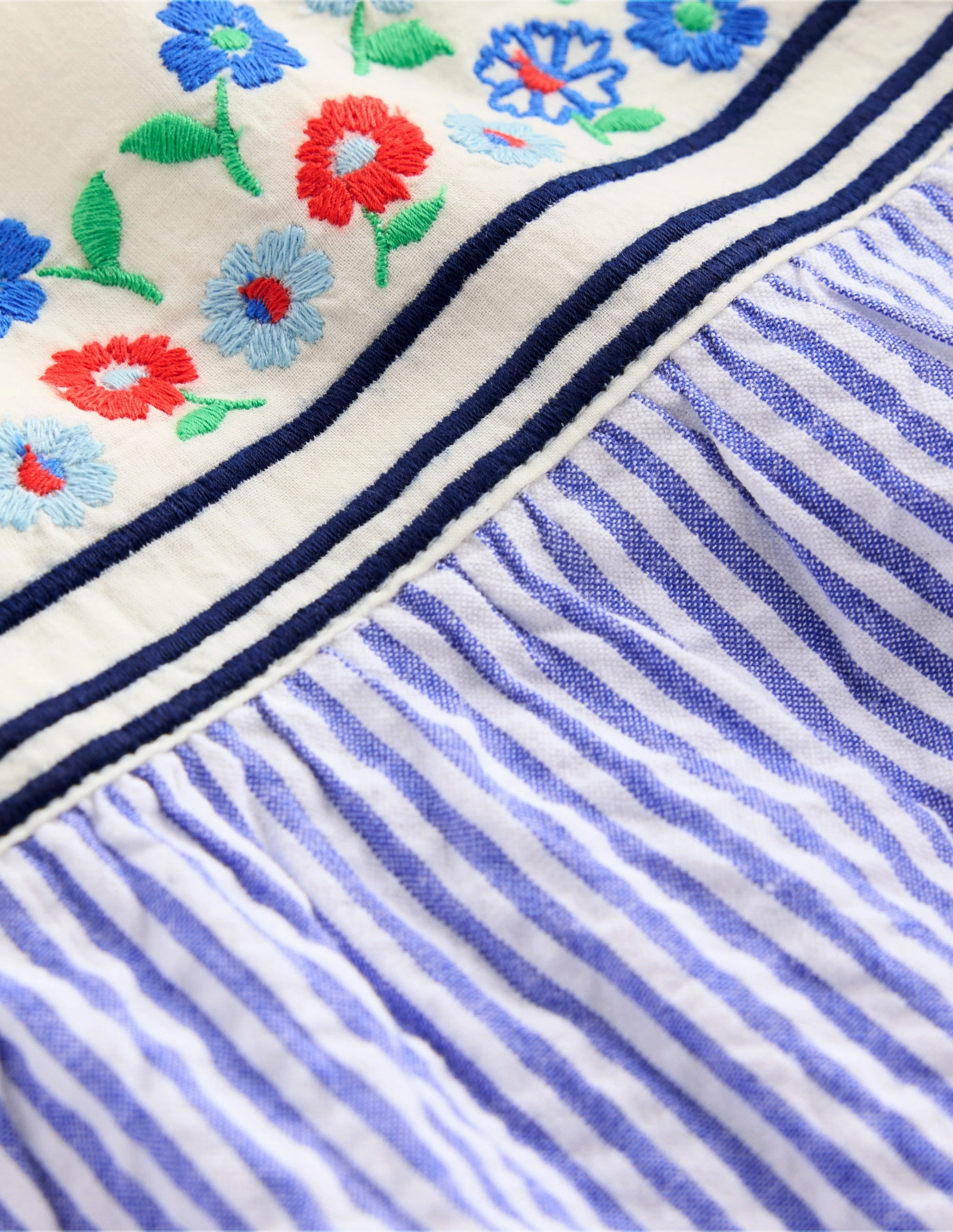 Puff Sleeve Sailors Top-Peacock Plume / Ivory Stripe Light material Hidden Button Placket