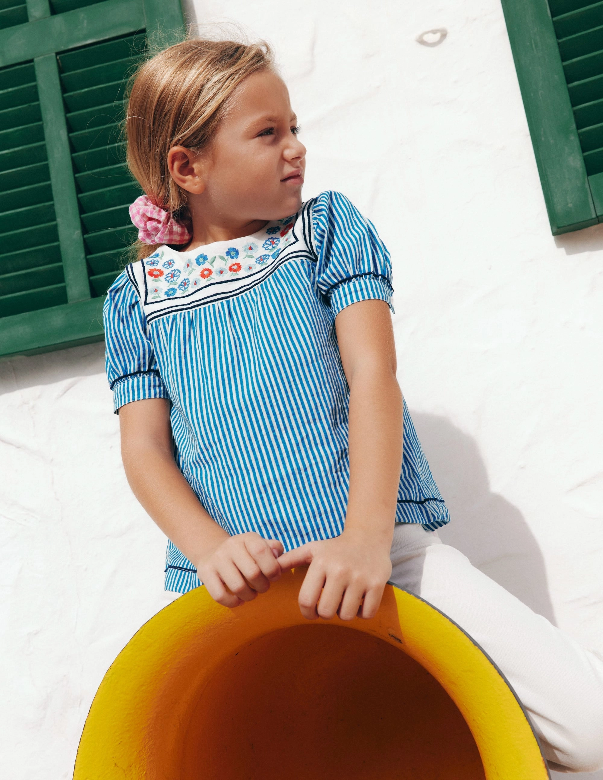 Anti Slip Shoulder Padding AdjustableCuffs Puff Sleeve Sailors Top-Peacock Plume / Ivory Stripe