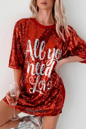 Must Have Natural Drape My Valentine Moto Sequin Mini Dress (Red)